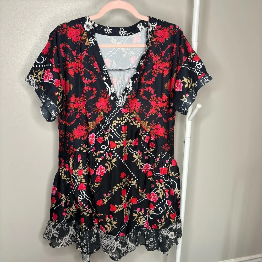 Floral V-Neck Boho Relaxed Fit Summer Dress Size Medium - Picture 3 of 8